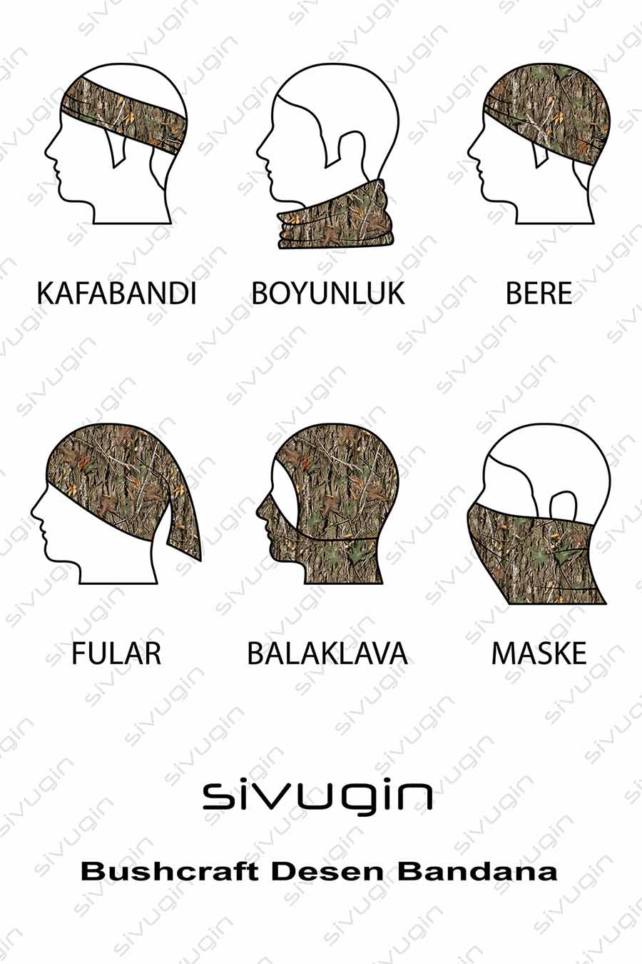 Ağaç Desenli Avcı Kamuflaj Bandana Kullanım Şekilleri