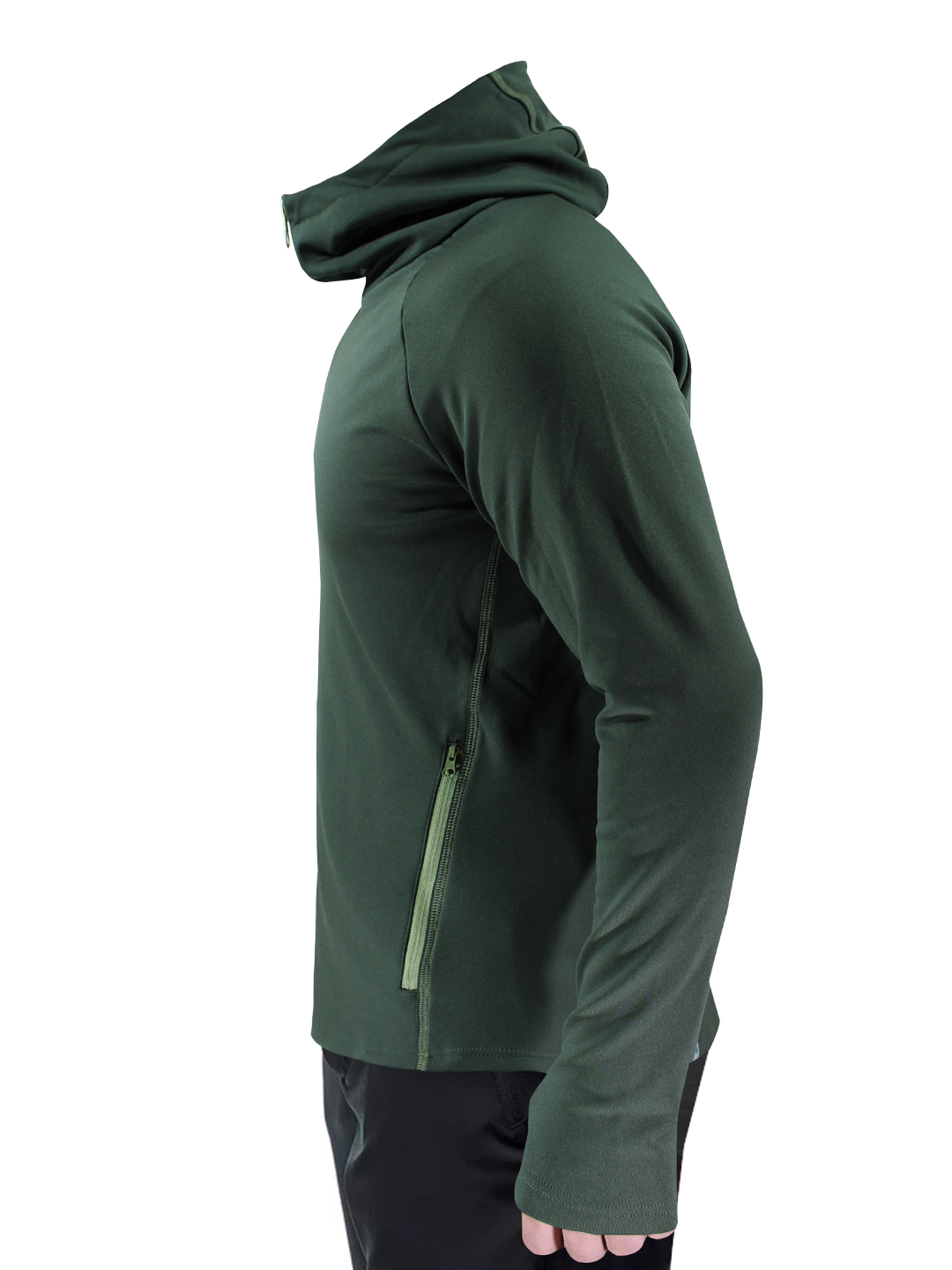 Kapşonlu Outdoor Polar Sweatshirt Haki Yan